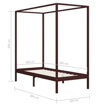 Bed Frame | Dark Brown | Solid Pine Wood | Single | Decorative Inlays
