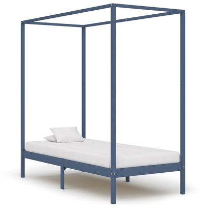Canopy Bed Frame without Mattress Grey Solid Wood 90x200 cm