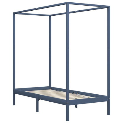 Canopy Bed Frame without Mattress Grey Solid Wood 90x200 cm