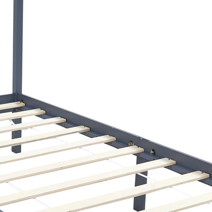 Canopy Bed Frame without Mattress Grey Solid Wood 90x200 cm
