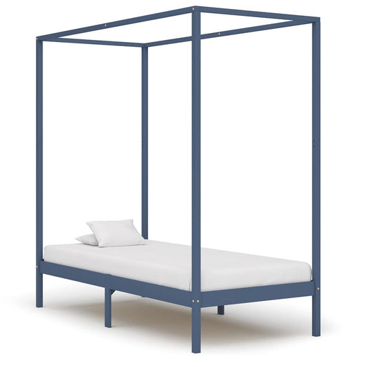 Canopy Bed Frame without Mattress Grey Solid Wood 100x200 cm