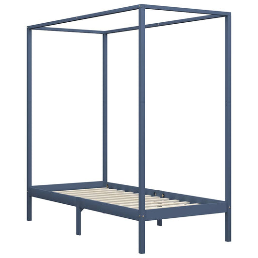 Canopy Bed Frame without Mattress Grey Solid Wood 100x200 cm
