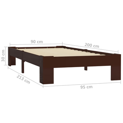 Bed Frame | Dark Brown | Solid Pine Wood, Plywood Slats | Single