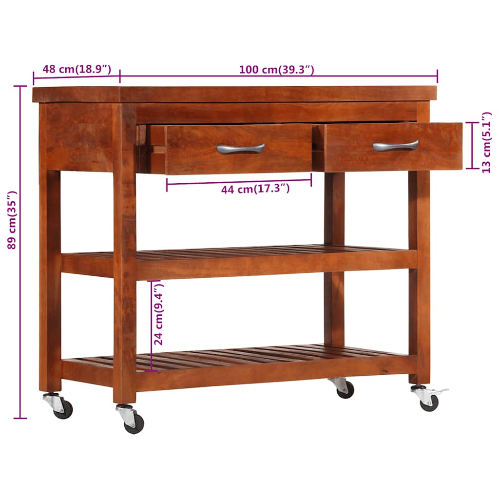 282753 vidaXL Kitchen Trolley 100x48x89 cm Solid Acacia Wood
