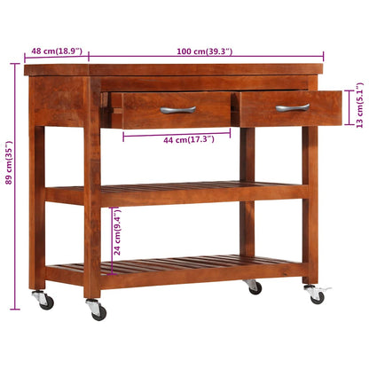 282753 vidaXL Kitchen Trolley 100x48x89 cm Solid Acacia Wood