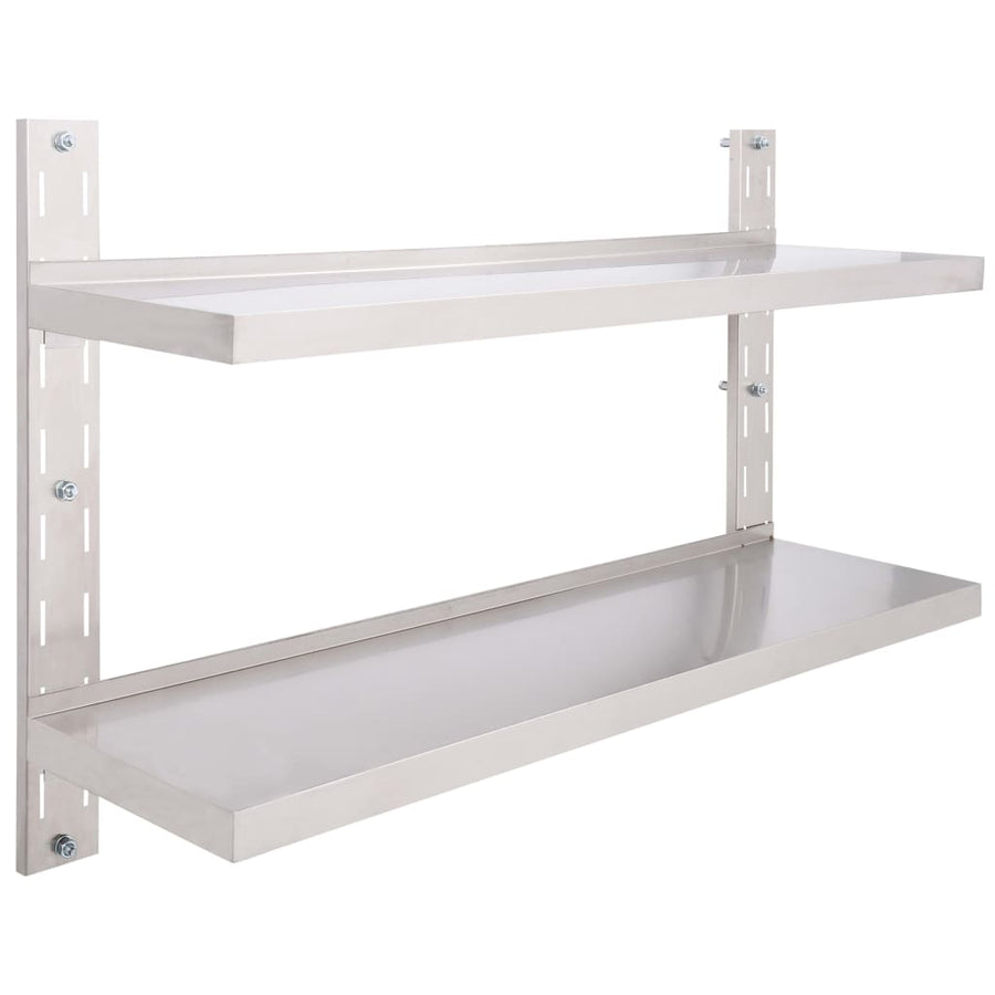 2-Tier Floating Wall Shelf Stainless Steel 120x30 cm