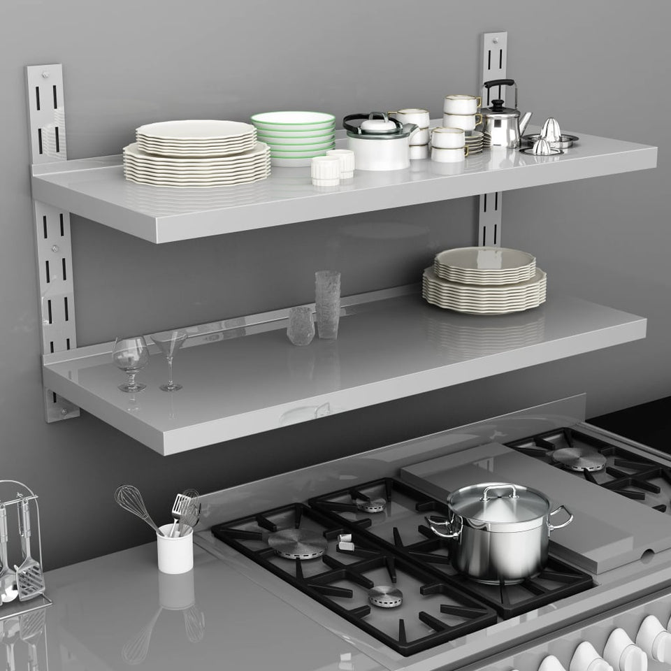 2-Tier Floating Wall Shelf Stainless Steel 120x30 cm