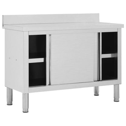 Work Table with Sliding Doors 120x50x(95-97) cm Stainless Steel