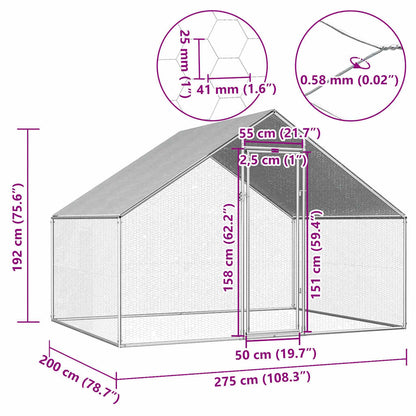 Chicken Cage Silver frame + gray roof Galvanized steel, PE roof