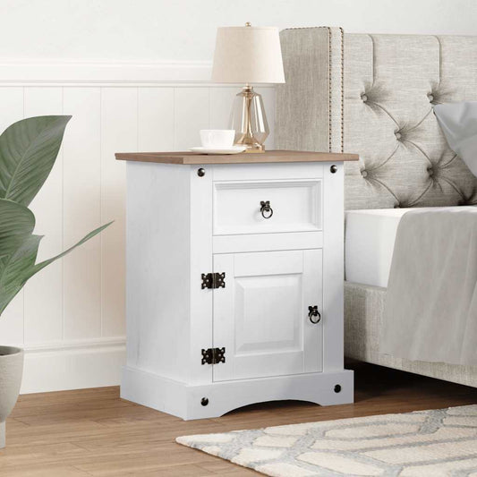 Bedside Cabinet | White body and brown top | Solid pine wood