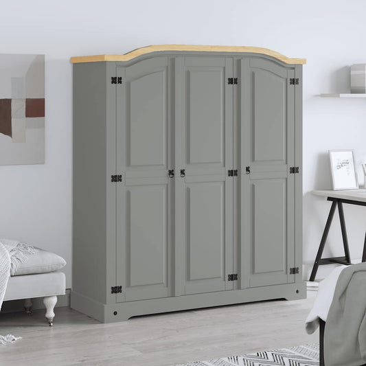 Wardrobe | Grey Body with Brown Top | Solid Pinewood | Large | Wardrobe