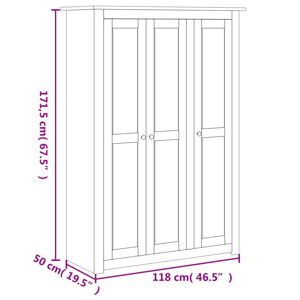 3-Door Wardrobe White 118x50x171.5 cm Pine Panama Range