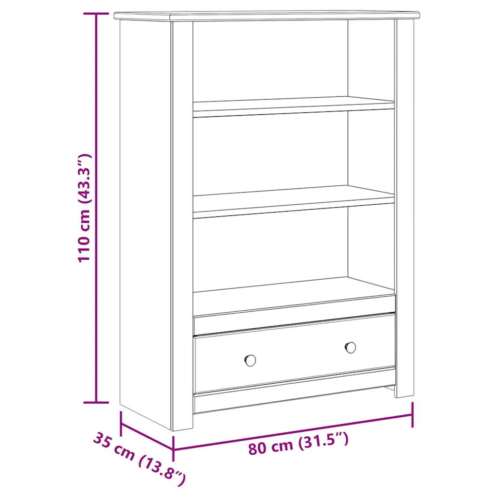 Bookcase White 80x35x110 cm Solid Pine Wood Panama Range