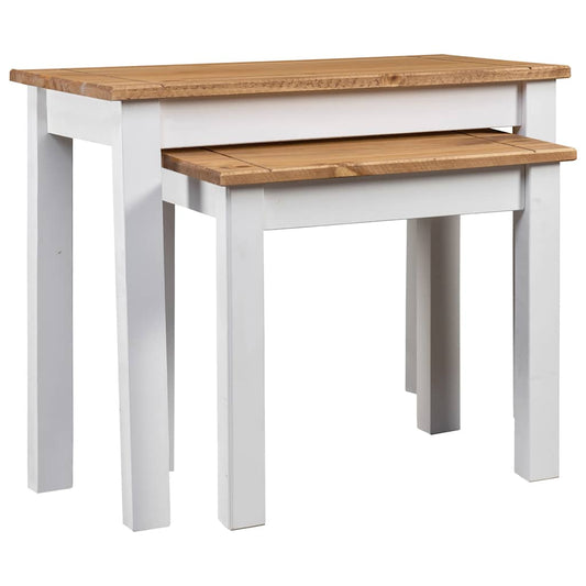 Nesting Table | Set of 2 | White | Solid pine wood | Stackable | Rustic