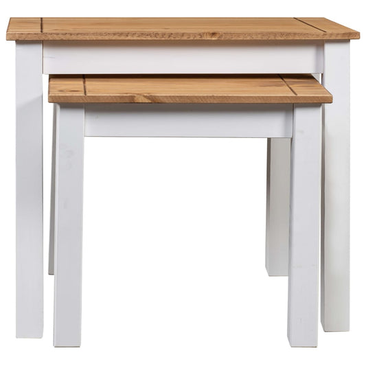 Nesting Table | Set of 2 | White | Solid pine wood | Stackable | Rustic