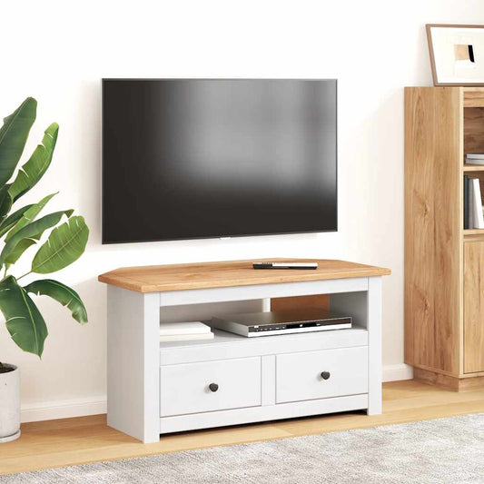 Corner Tv Cabinet | White and natural wood | Solid pinewood | Medium
