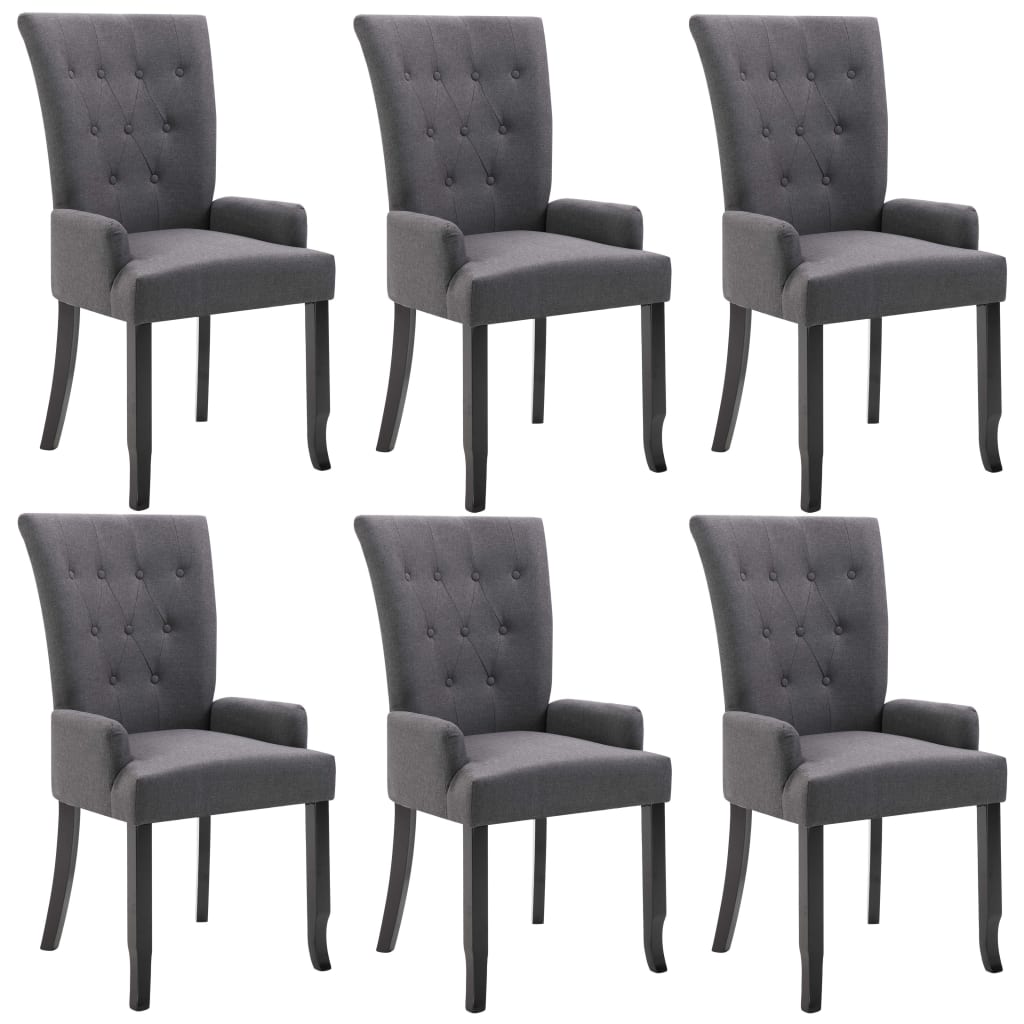 Dining Chairs with Armrests 6 pcs Dark Gray Fabric