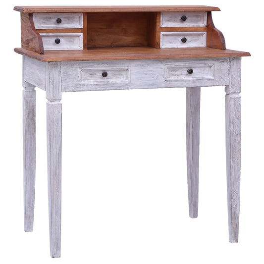 Writing Desk | Natural and white | Solid mahogany wood | Compact