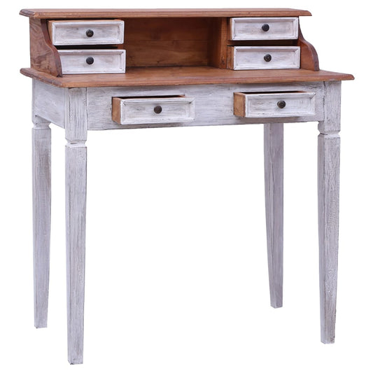 Writing Desk | Natural and white | Solid mahogany wood | Compact