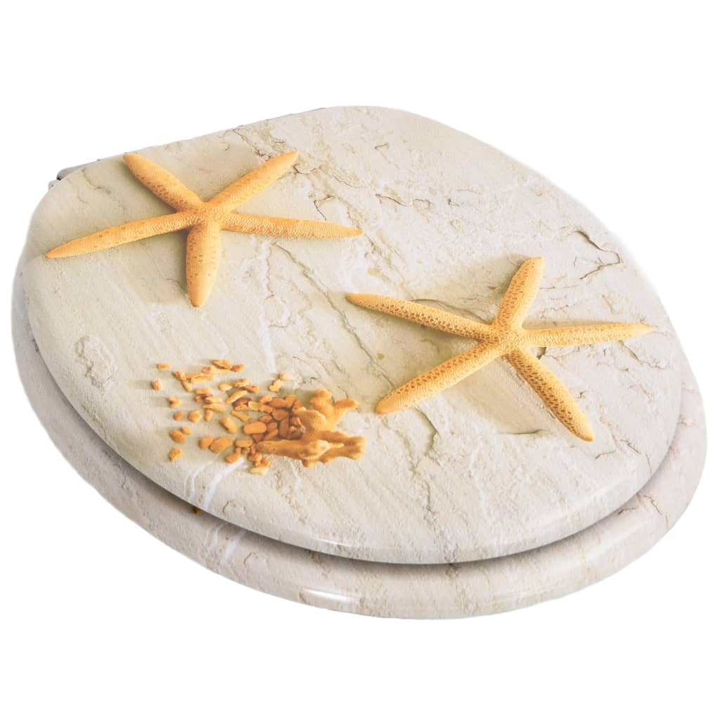 WC Toilet Seats 2 pcs with Soft Close Lids MDF Starfish Design