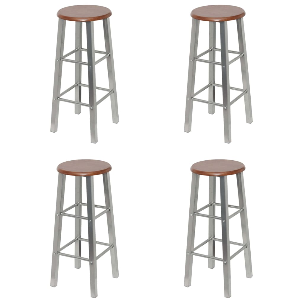 Bar Stools 4 pcs Silver and Brown MDF