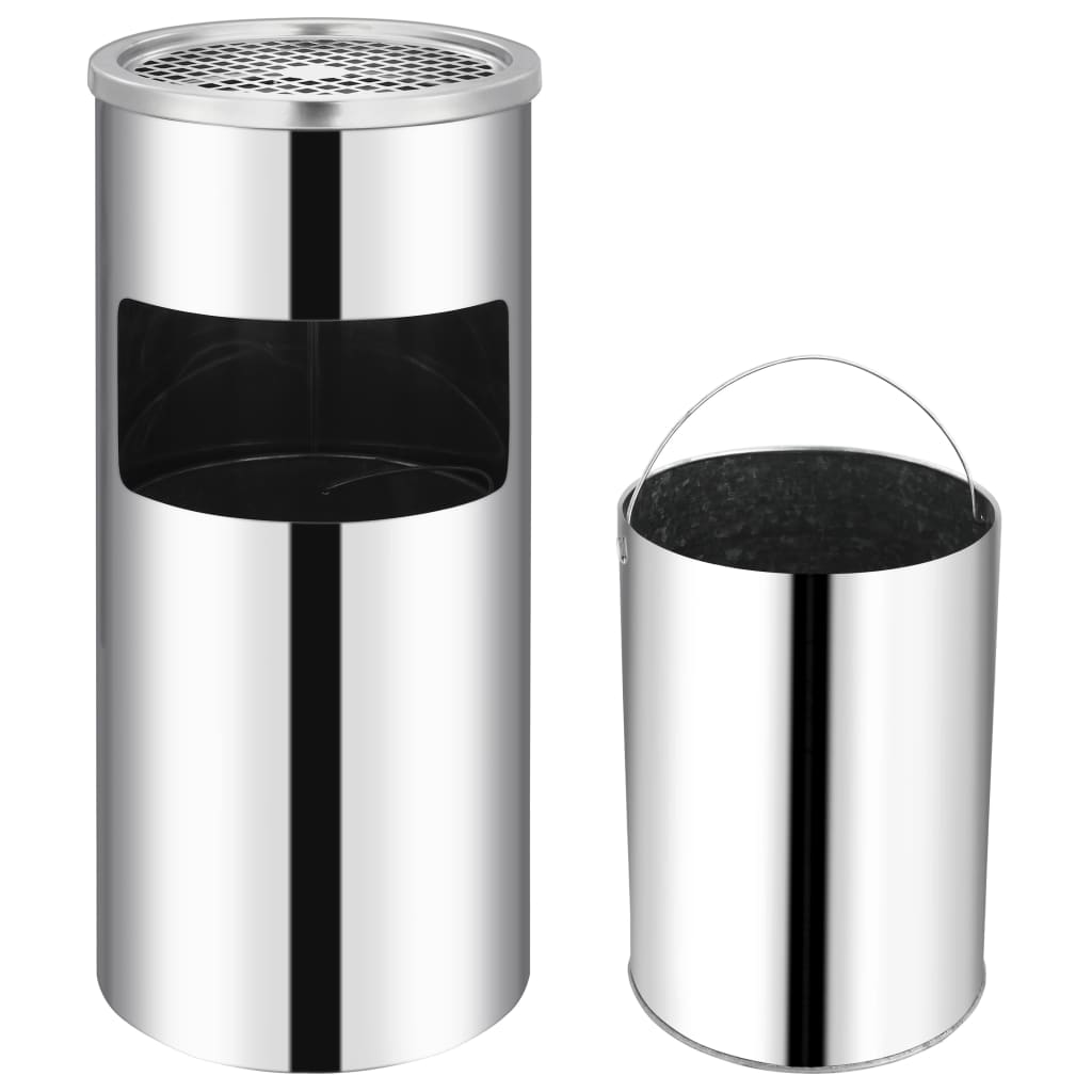 Ashtray Dustbin | Silver | Stainless Steel | Medium | Removable Covers
