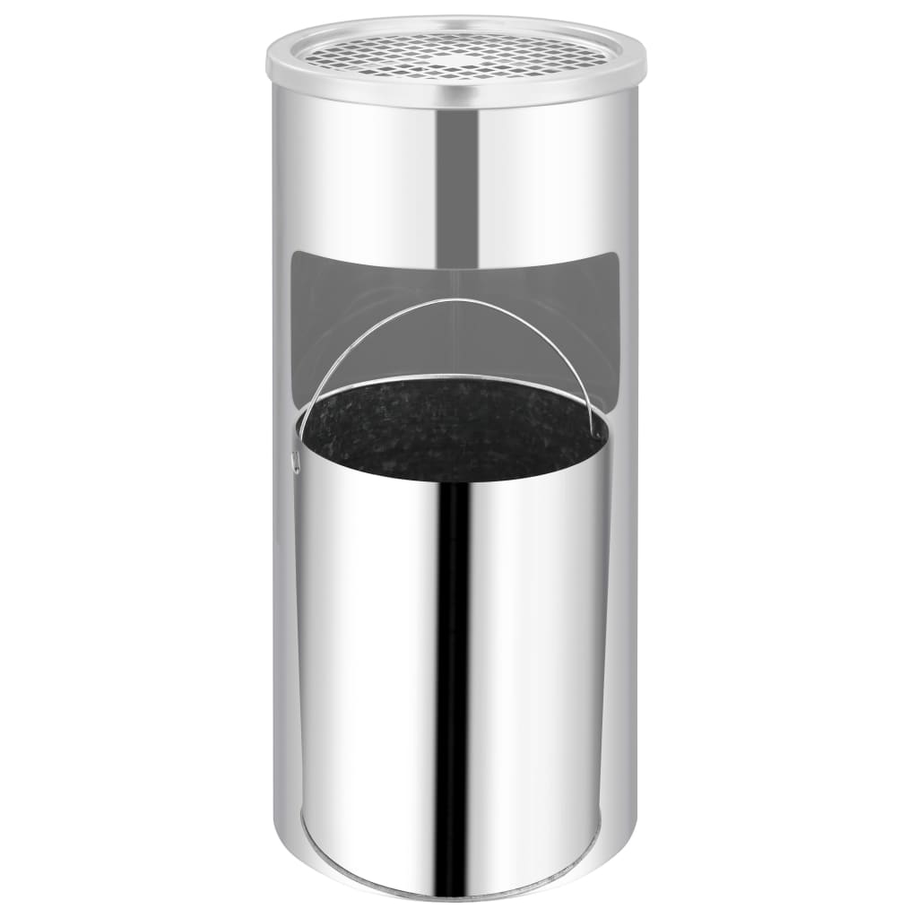Ashtray Dustbin | Silver | Stainless Steel | Medium | Removable Covers