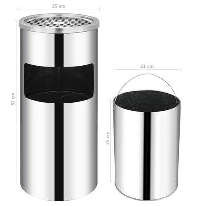 Ashtray Dustbin | Silver | Stainless Steel | Medium | Removable Covers