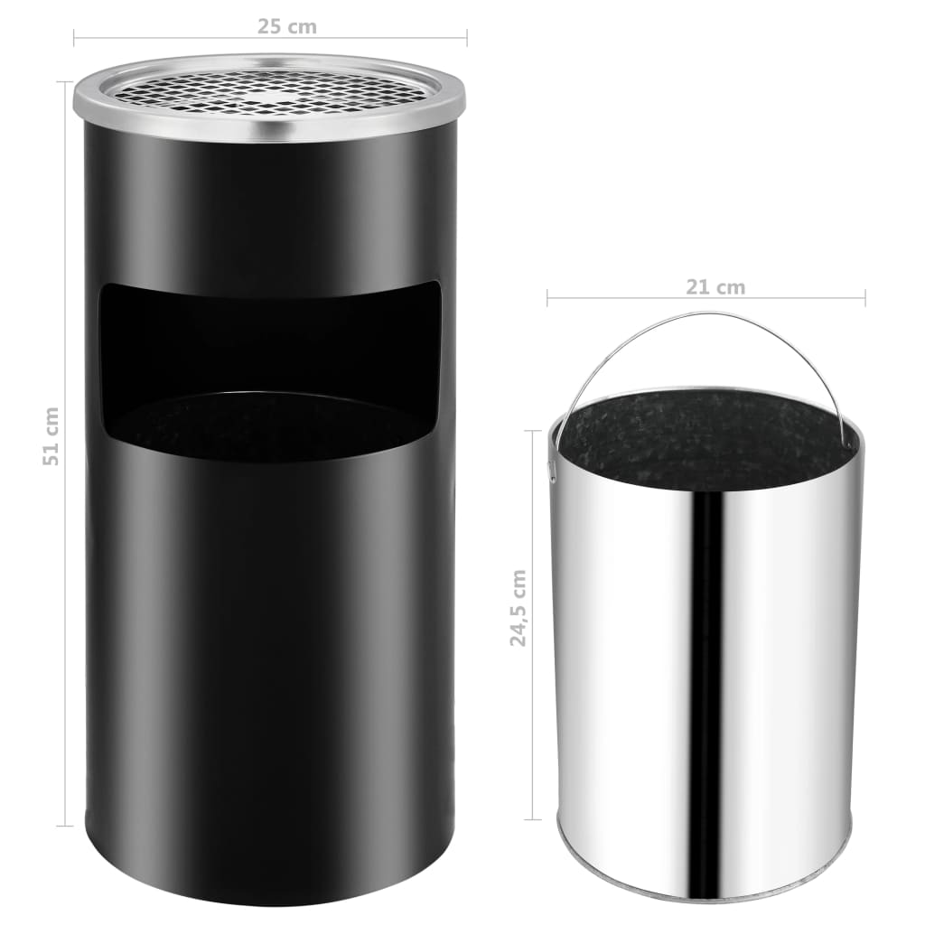 Ashtray Dustbin | Black | Powder coated steel | Standard | Wall mounting