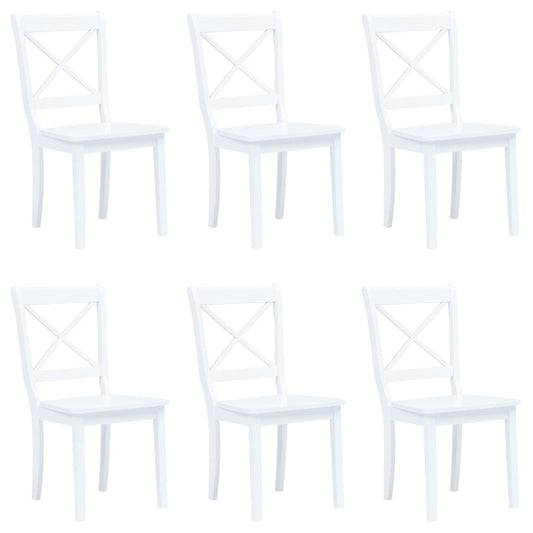 Dining Chair | Set of 6 | White | Solid rubber wood | Standard
