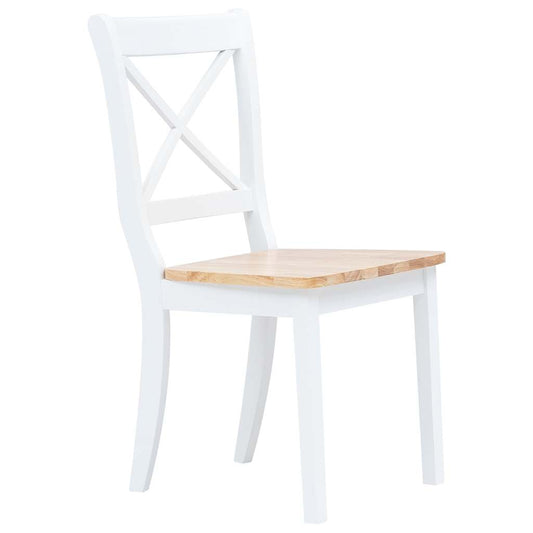 Dining Chair | Set of 6 | White and natural | Solid rubber wood