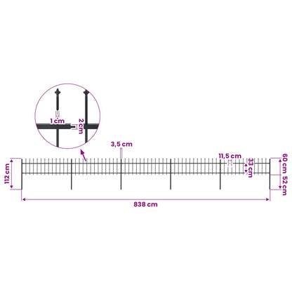 Garden Fence with Spear Top Steel 838x60 cm Black