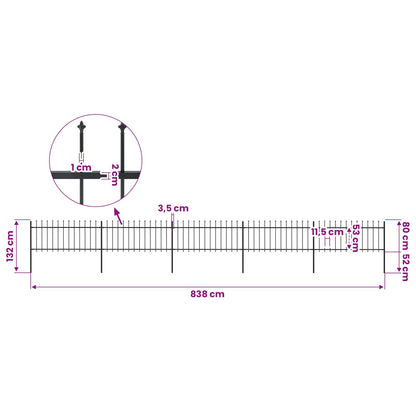 Garden Fence with Spear Top Steel 838x80 cm Black