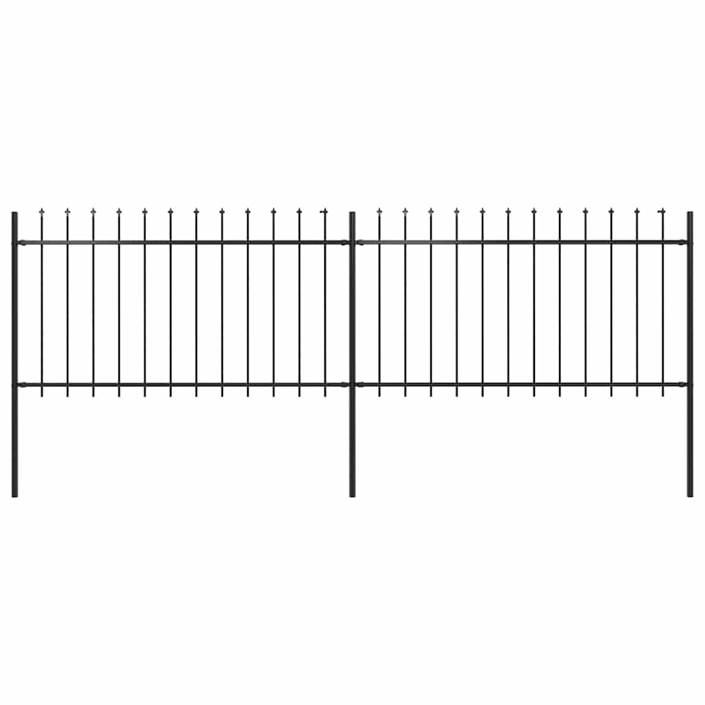 Garden Fence with Spear Top Steel 141.3"x39.4" Black