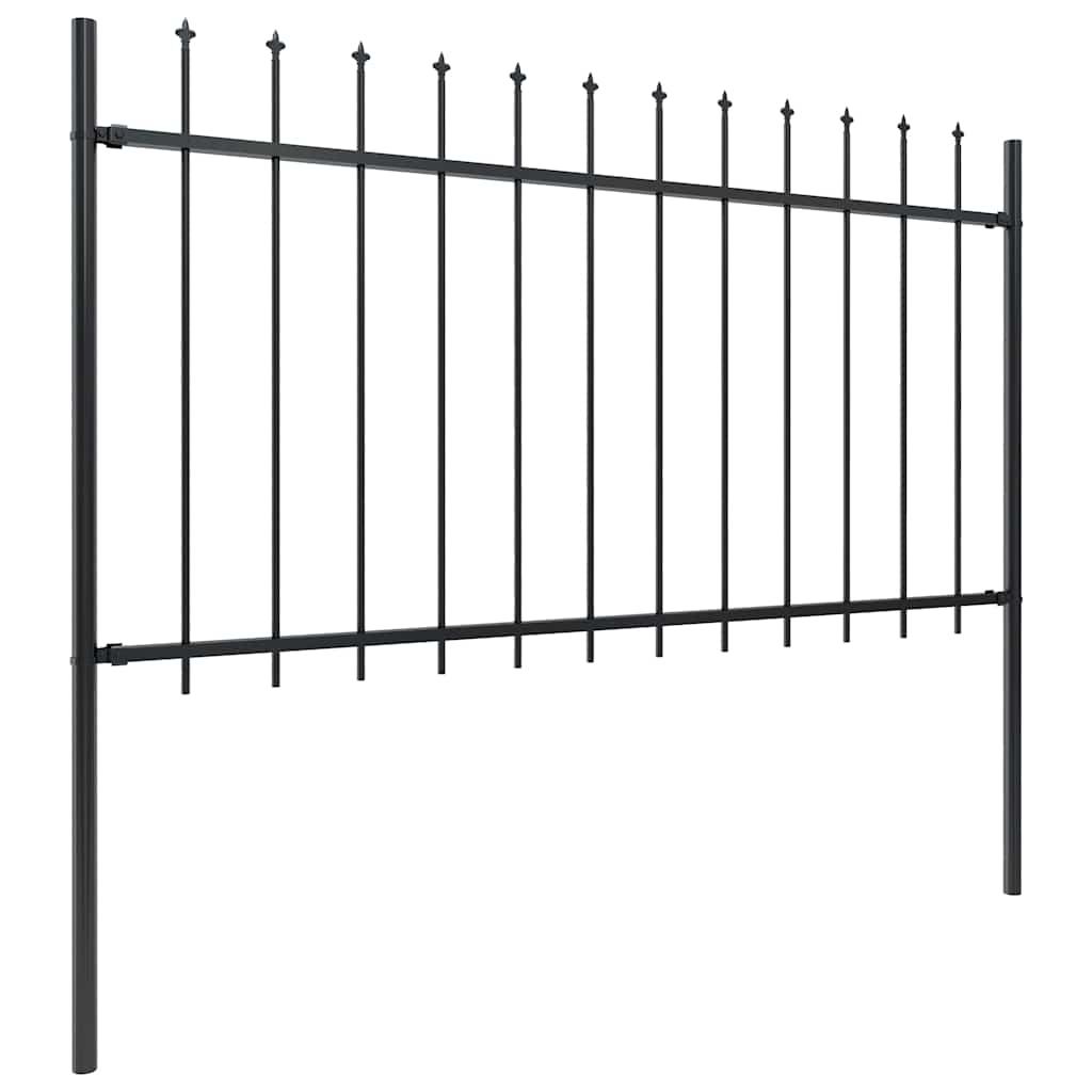Garden Fence with Spear Top Steel 141.3"x39.4" Black