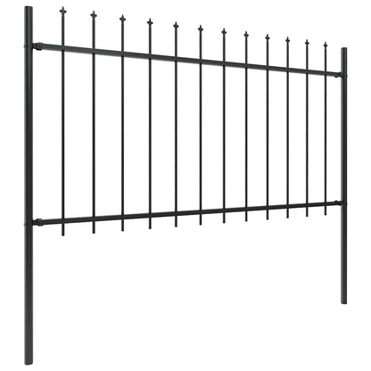 Garden Fence with Spear Top Steel 141.3"x39.4" Black