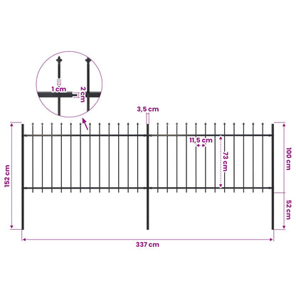 Garden Fence with Spear Top Steel 132.7x39.4" Black
