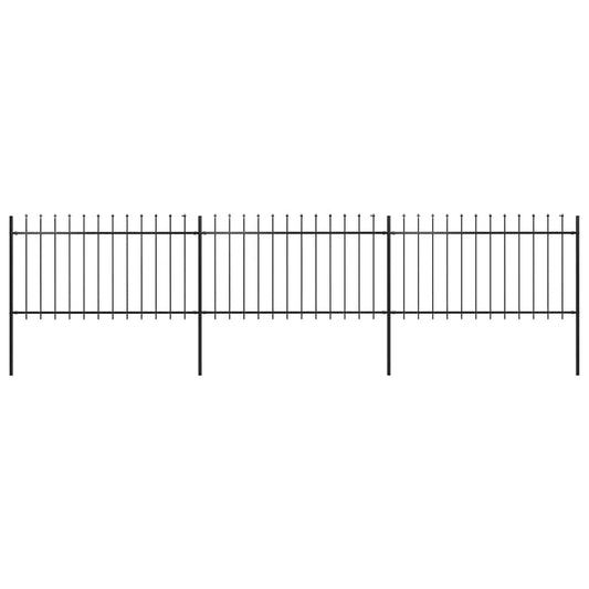 Garden Fence with Spear Top Steel 211.4"x39.4" Black