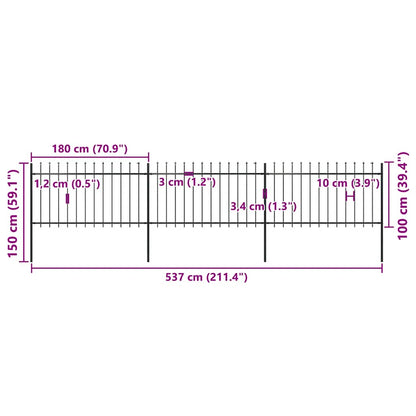 Garden Fence with Spear Top Steel 211.4"x39.4" Black