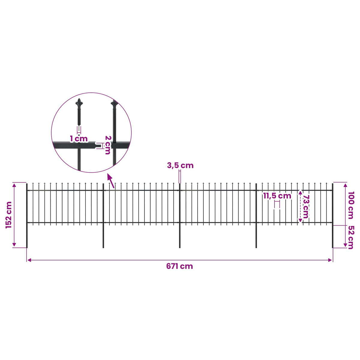 Garden Fence with Spear Top Steel 264.2x39.4" Black