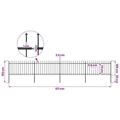 Garden Fence with Spear Top Steel 264.2x39.4" Black