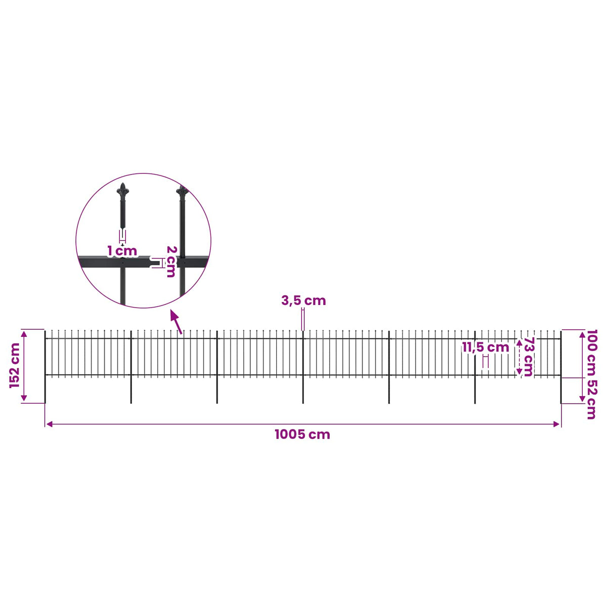 Garden Fence with Spear Top Steel 395.7x39.4" Black