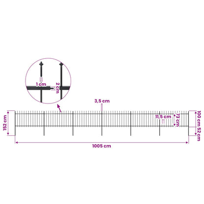 Garden Fence with Spear Top Steel 395.7x39.4" Black