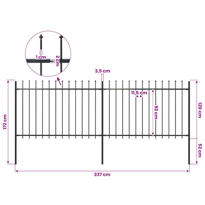 Garden Fence with Spear Top Steel 337x120 cm Black