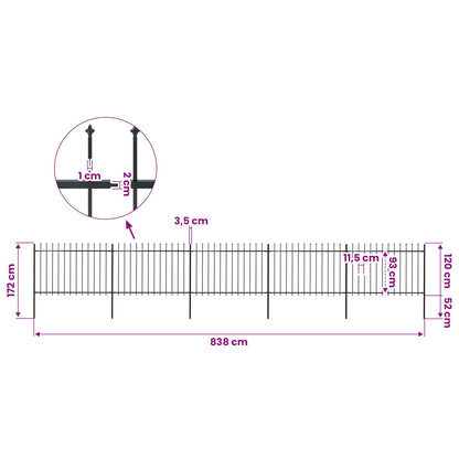 Garden Fence with Spear Top Steel 838x120 cm Black