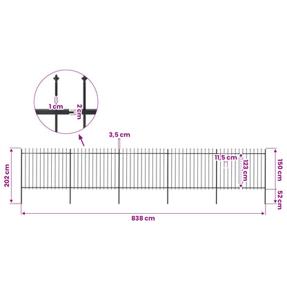 Garden Fence with Spear Top Steel 838x150 cm Black