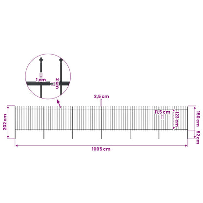 Garden Fence with Spear Top Steel 1005x150 cm Black