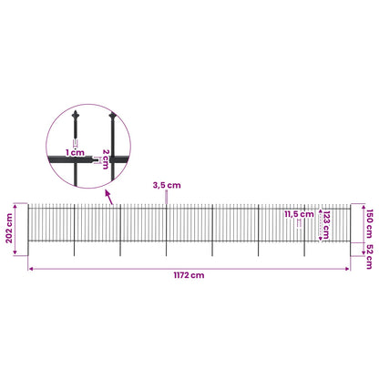 Garden Fence with Spear Top Steel 1172x150 cm Black