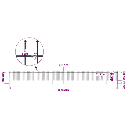 Garden Fence with Spear Top Steel 1673x150 cm Black