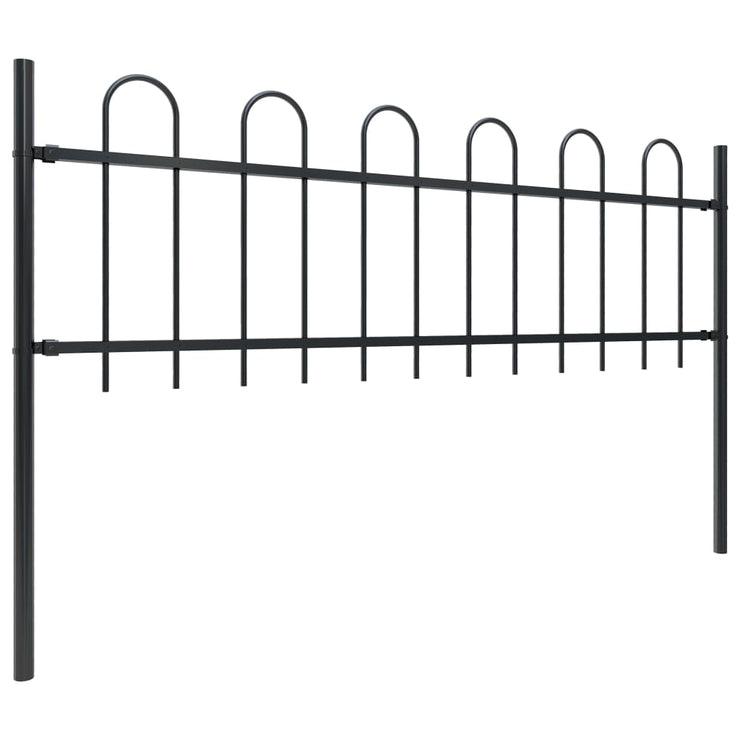 Garden Fence with Hoop Top Steel 3.4x0.6 m Black